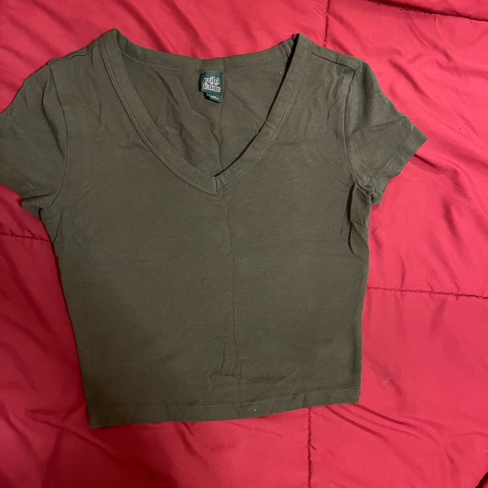 Olive green crop top with v neck